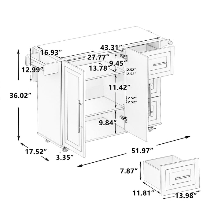 Kitchen Island Cart with 2 Door Cabinet and Three Drawers,43.31 Inch Width with Spice Rack, Towel Rack (Black)