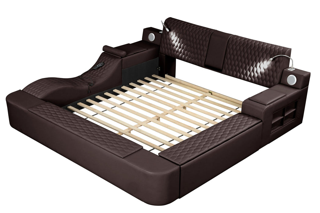 Zoya Smart Multifunctional King Size Bed Made with Wood in Brown