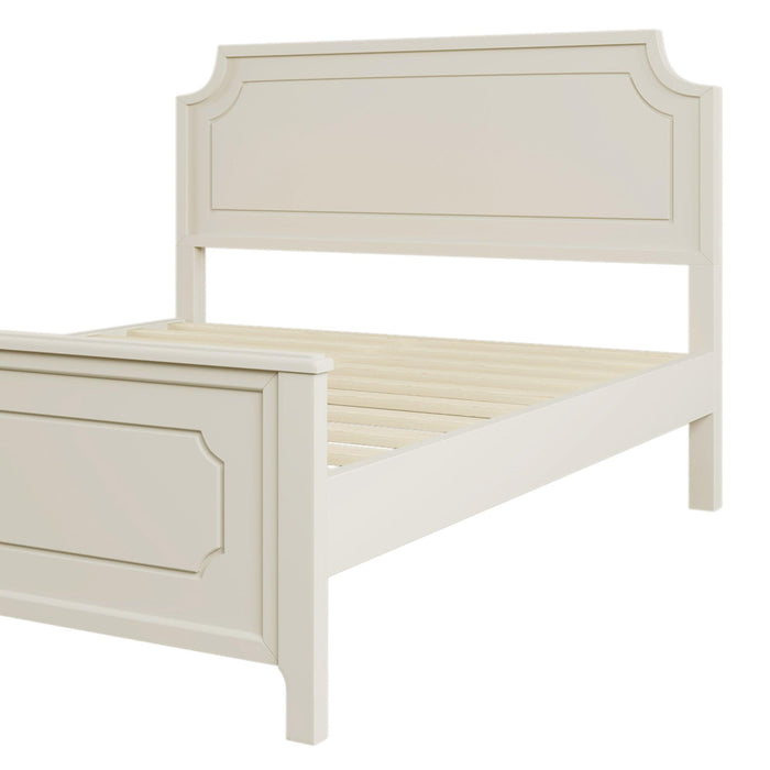 6 Pieces Bedroom Sets Milky White Solid Rubber Wood Full Size Platform Bed with Nightstand*2, Chest, Mirror and Dresser