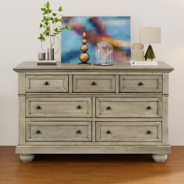 Solid Wood Seven-Drawer Dresser with Changing Topper for Nursery, Kid’s Room, Bedroom, Stone Gray