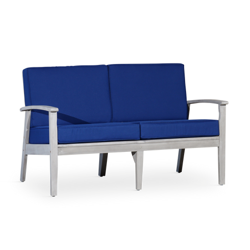 Eucalyptus Loveseat with Cushions, Silver Gray Finish, Navy Cushions image