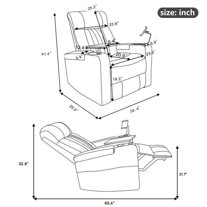 270° Power Swivel Recliner,Home Theater Seating With Hidden ArmStorage and  LED Light Strip,Cup Holder,360° Swivel Tray Table,and Cell Phone Holder,Soft Living Room Chair,Blue