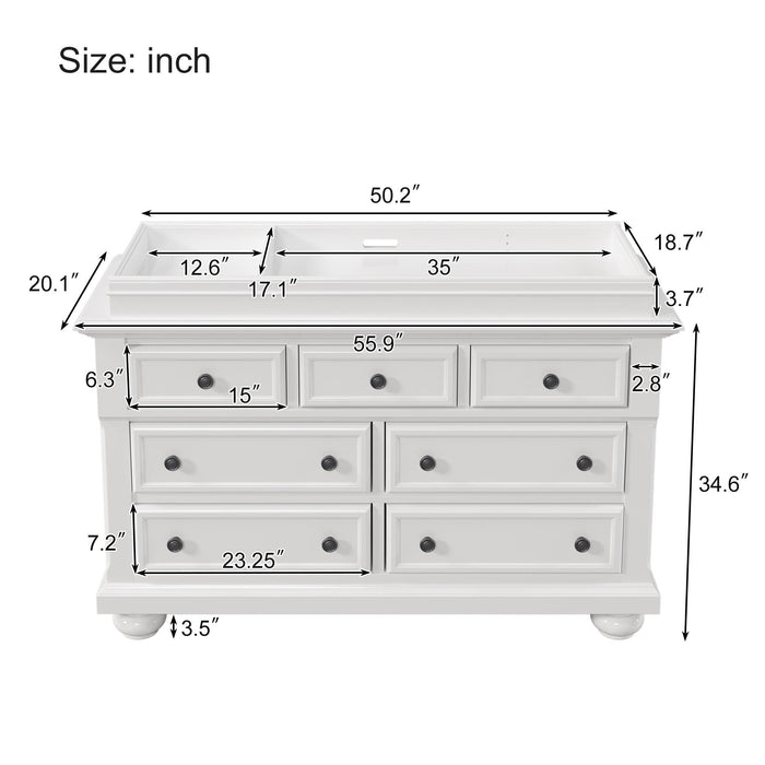 4 Pieces Nursery Sets Traditional Farmhouse Style 4-in-1 Convertible Crib + Nightstand+Dresser with Changing Topper, White