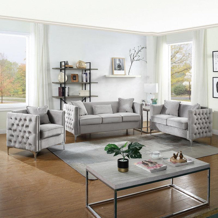 Bayberry Gray Velvet Sofa Loveseat Living Room Set