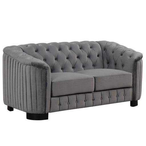 64" Velvet Upholstered Loveseat Sofa,Modern Loveseat Sofa with Thick Removable Seat Cushion,2-Person Loveseat Sofa Couch for Living Room,Bedroom,or Small Space,Gray image