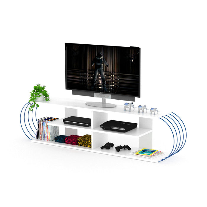 Furnis Home Store Mid CenturyModern Tv Stand 4 Shelves OpenStorage Entertainment Centre 68 inch Tv Unit, White/Blue