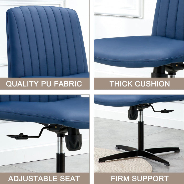 Office chair swivel chair Blue PU Material. Home Computer Chair Office Chair Adjustable 360 °Swivel Cushion Chair With Black Foot Swivel Chair Makeup Chair Study Desk Chair. No Wheels