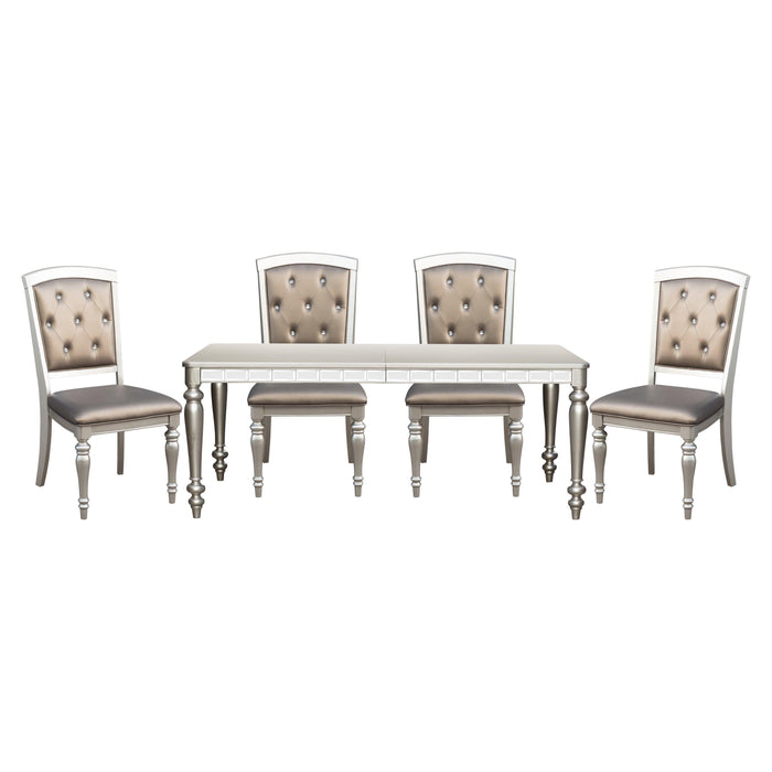 Glamorous Silver Finish Dining Set 5pc Dining Table 4x Side Chairs Crystal Button Tufted UpholsteredModern Style Furniture