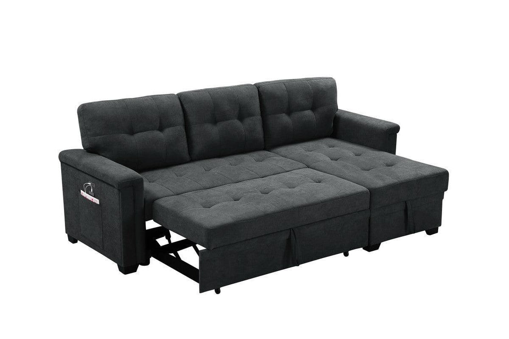 Kinsley Dark Gray Woven Fabric Sleeper Sectional Sofa Chaise with USB Charger and Tablet Pocket