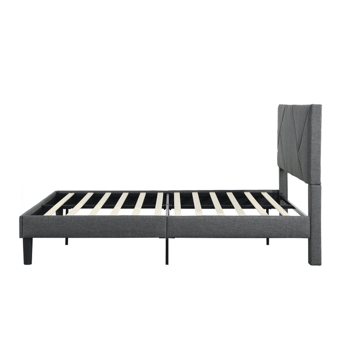 Full Size Upholstered  Platform Bed Frame with  Headboard, Strong Wood Slat Support, Mattress Foundation, No Box Spring Needed, Easy Assembly, Gray