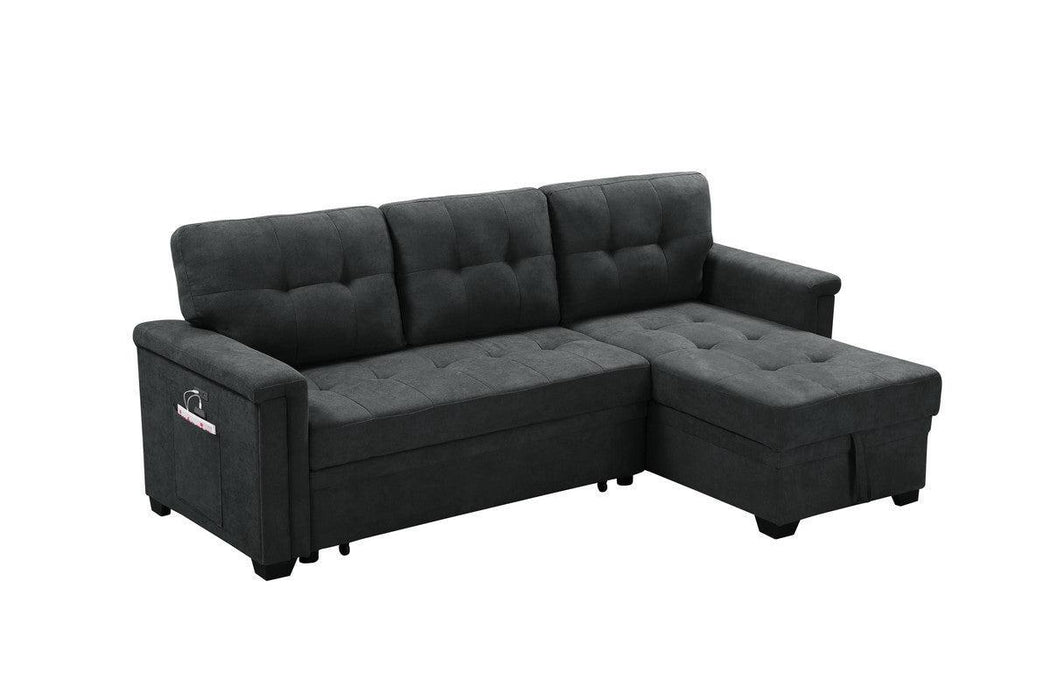 Kinsley Dark Gray Woven Fabric Sleeper Sectional Sofa Chaise with USB Charger and Tablet Pocket