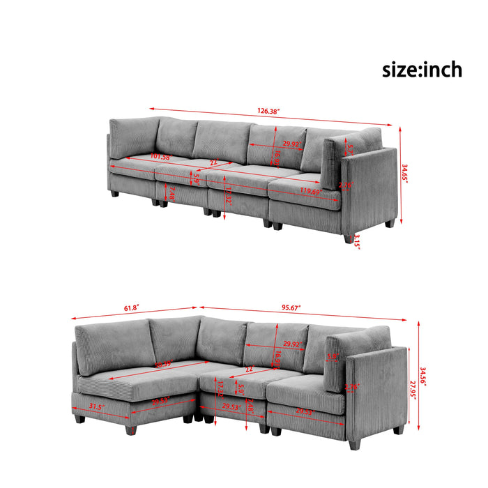 Modern Dark Gray Convertible L Shape Sofa Corduroy Fabric Comfortable Multi-person Combination Living Room Sofa Furniture