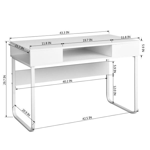 43.3" Rectangular Computer Desk / Writing Desk with OpenStorage, White