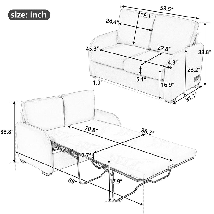 Pull Out Sofa Bed with USB Charging Port and 3-pin Plug,Sleeper Sofa Bed with Twin Size Mattress Pad,Loveseat Sleeper for Living Room,Small Apartment, Black