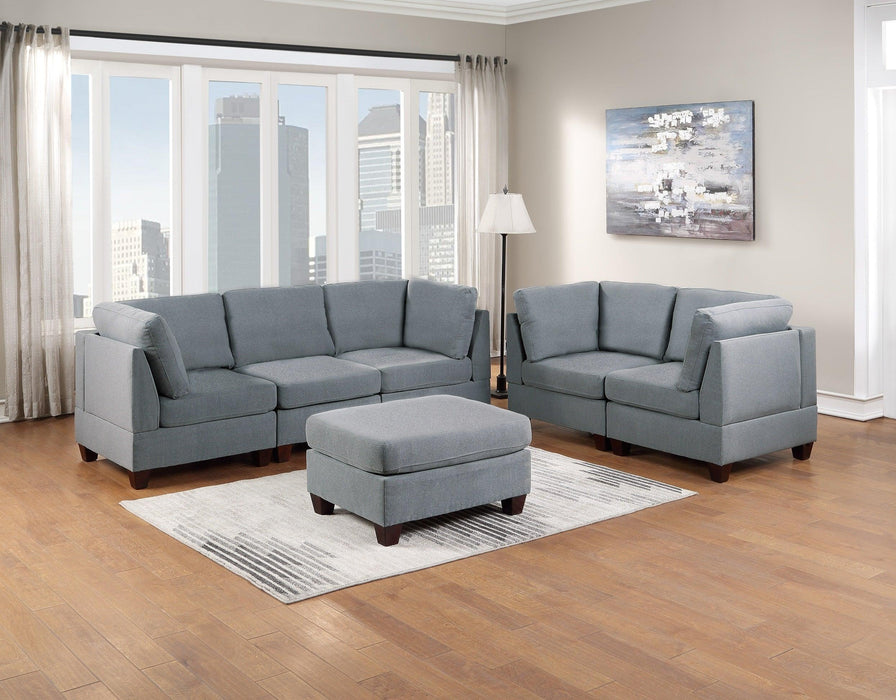 Modular Sofa Set 6pc Set Living Room Furniture Sofa Loveseat Couch Grey Linen Like Fabric 4x Corner Wedge 1x Armless Chair and 1x Ottoman image