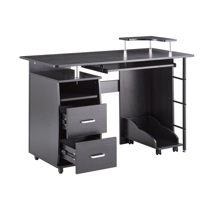 solid wood computer Desk,office table with PC droller,Storage shelves and file cabinet , two drawers, CPU tray,a shelf  used for planting, single , black. 47.24''L 21.65''W 34.35''H