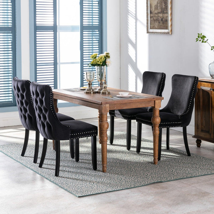 Upholstered Wing-Back Dining Chair with Backstitching Nailhead Trim and Solid Wood Legs,Set of 2, Black,8809BK, KD