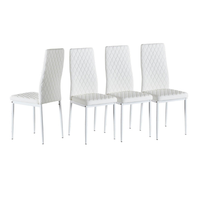 WhiteModern minimalist dining chair fireproof leather sprayed metal pipe diamond grid pattern restaurant home conference chair set of 6