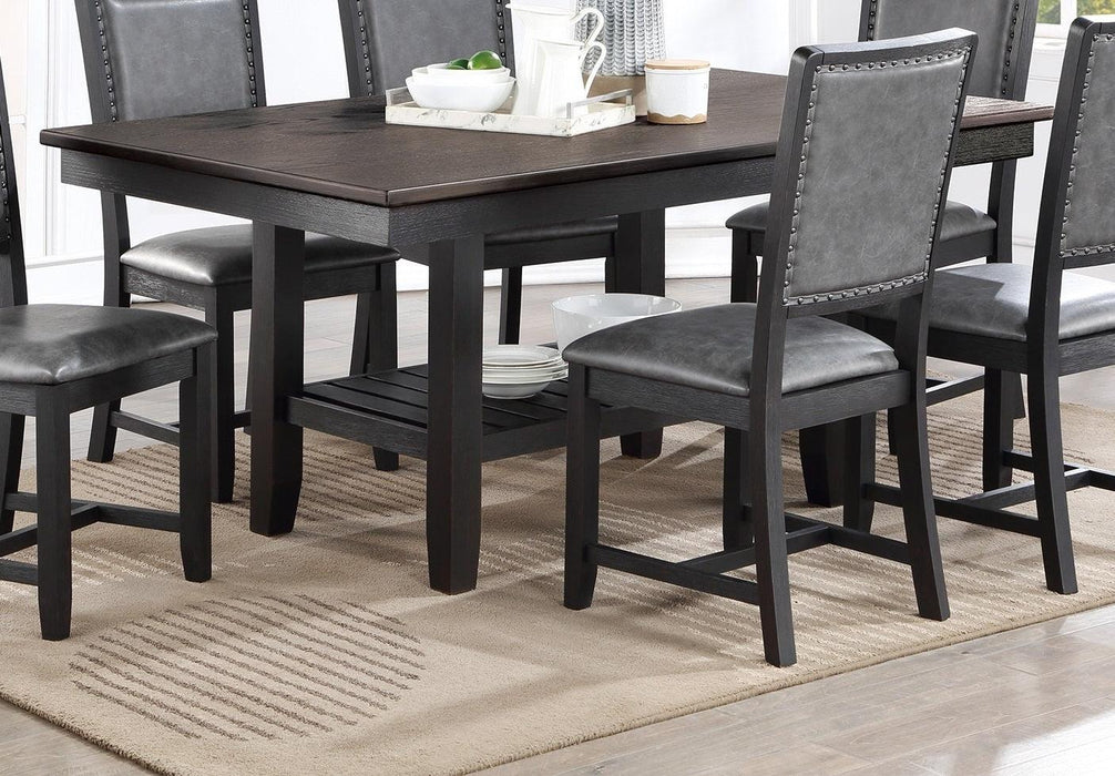 Contemporary Dining Room 7pc Set Grey Finish PU Dining Table w Shelf and 6x Side Chairs Fabric Upholstered seats Back Chairs