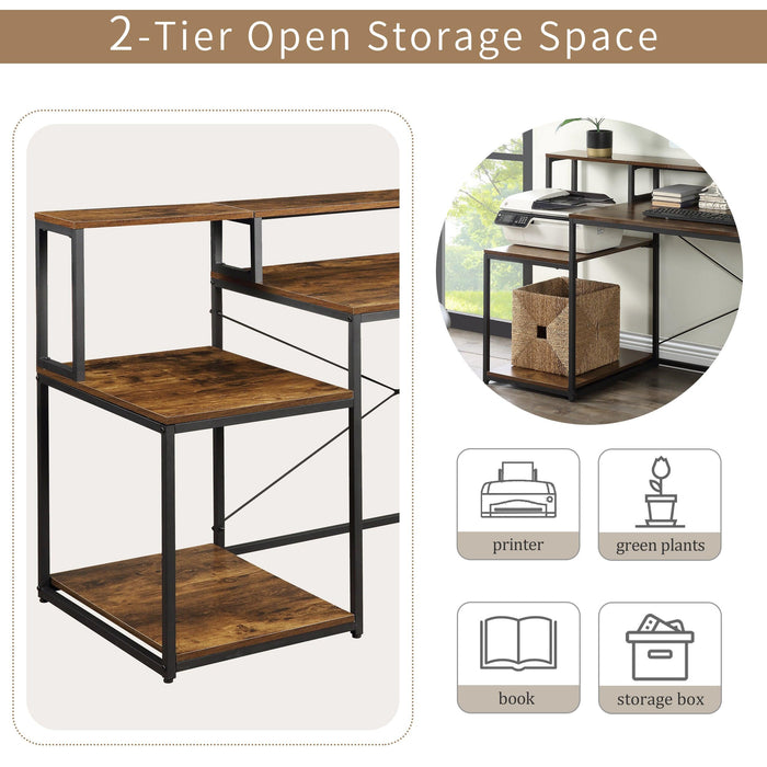 Home Office Computer Desk withStorage Shelves and Monitor Stand Riser Shelf Study Writing Desk Computer Table