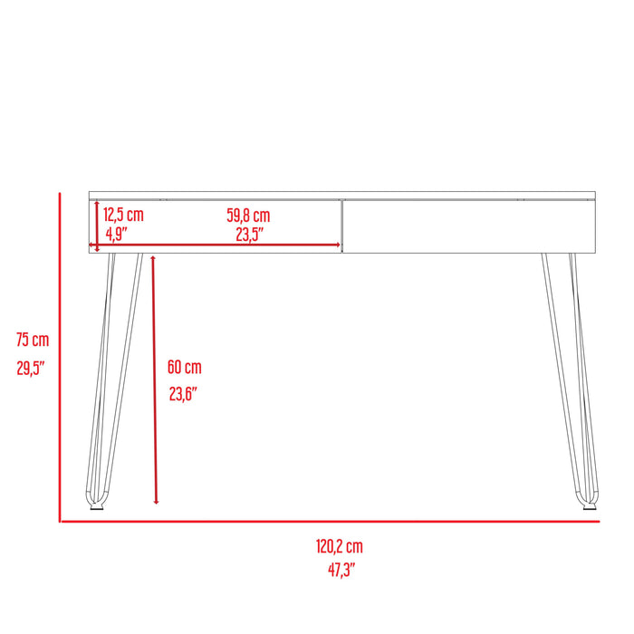 Canton 2-Drawer Writing Desk with Hairpin Legs Smokey Oak