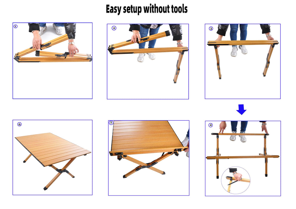 Portable picnic table, rollable aluminum alloy table top, with folding solid X-shaped frame, and handbag ZB1003MW