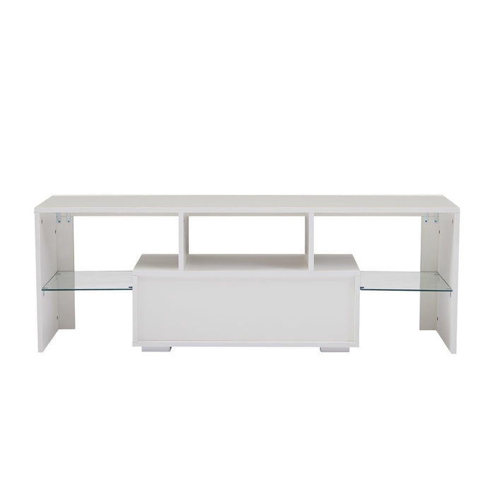 20 minutes quick assemble White morden TV Stand with LED Lights,high glossy front TV Cabinet,can be assembled in Lounge Room, Living Room or Bedroom,color:WHITE