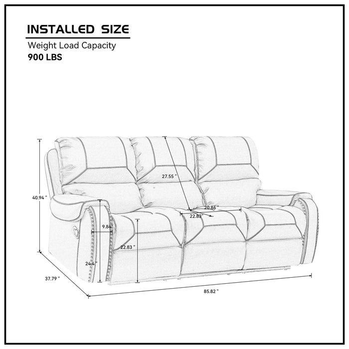 Faux Leather Reclining Sofa Couch 3 Seater Sofa for Living Room Grey