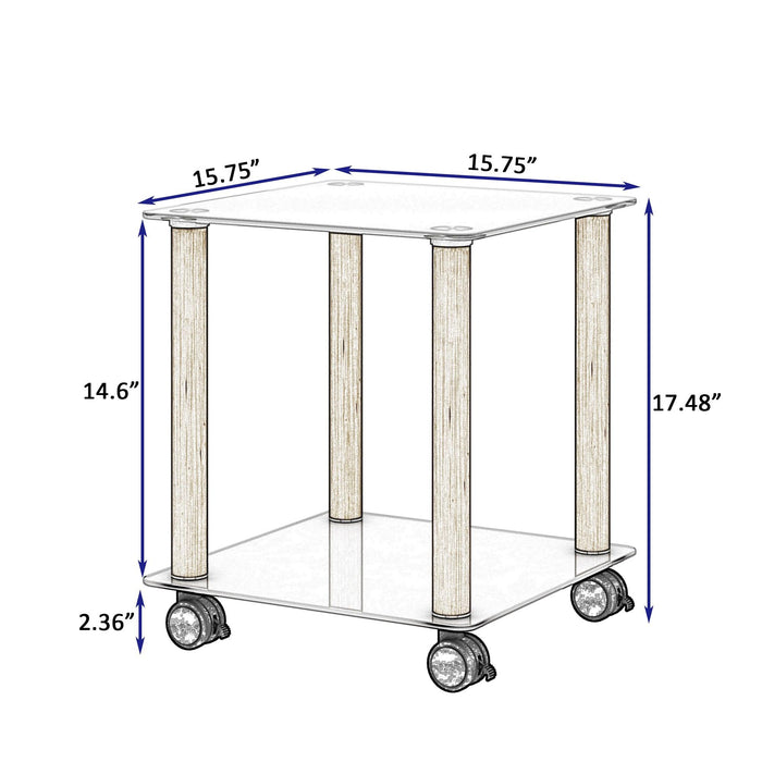 2-Piece White+Oak Side Table , 2-Tier Space End Table ,Modern Night Stand, Sofa table, Side Table withStorage Shelve