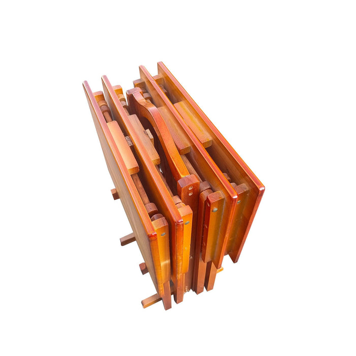 Folding Trays withStorage Rack,Snack Table - Set of 4,honey