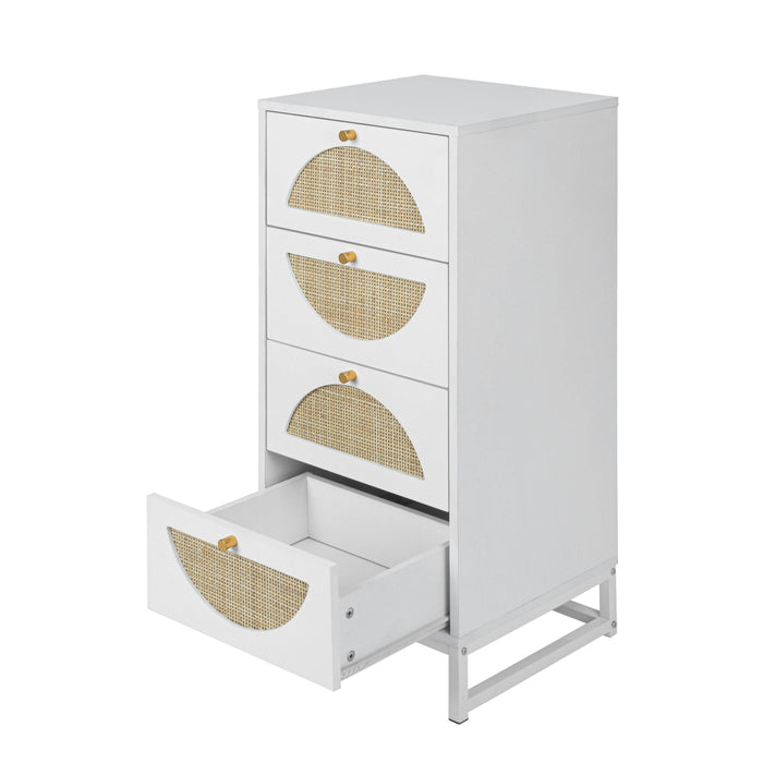 Natural rattan，4 drawer cabinet，Suitable for living room, bedroom and study，DiversifiedStorage