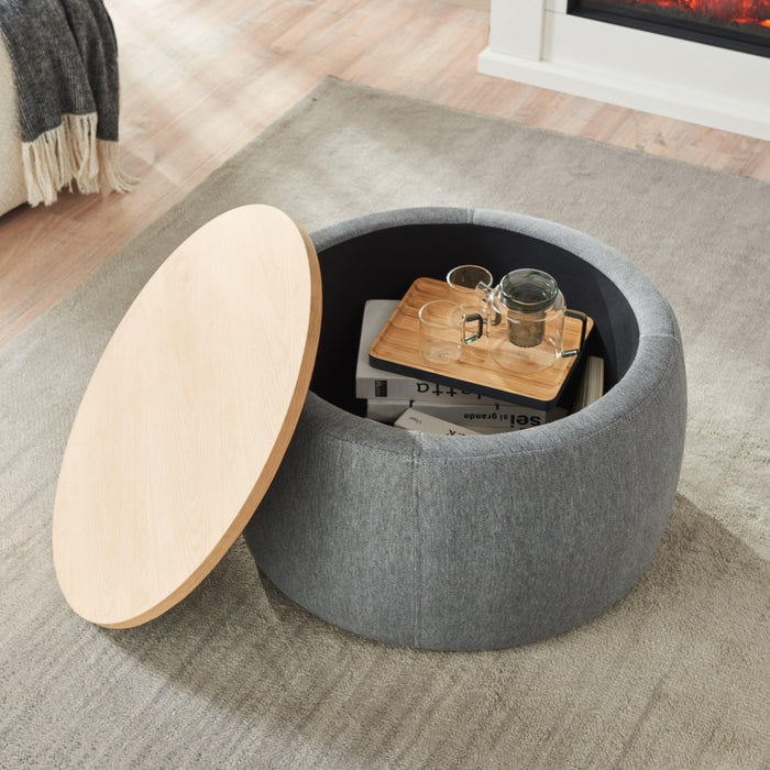 RoundStorage Ottoman, 2 in 1 Function, Work as End table and Ottoman, Dark Grey (25.5"x25.5"x14.5")